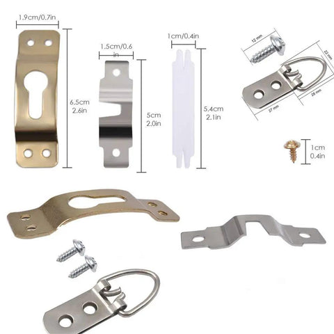Top Tier Wall Mounting Kit Includes 106 Heavy Duty Picture Hooks Support Up To 20 Pounds On Drywall No Sweat Assembly for hardware components.