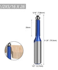 Heavy Duty 12 Inch Flush Trim Router Bit With Smooth Bearing for precision wood milling cutter edge cutting, measuring 1/2 inch.
