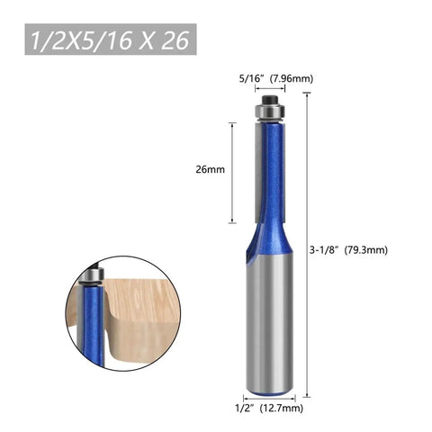 Heavy Duty 12 Inch Flush Trim Router Bit With Smooth Bearing for precision wood milling cutter edge cutting, measuring 1/2 inch.