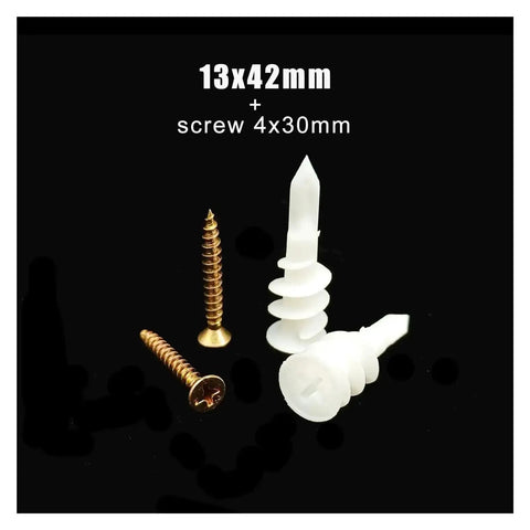 100 Pack Self Drilling Drywall Anchors Kit With Tapping Screws For Plastic Nylon Gypsum Hollow Walls 13x42mm Tool Free Mounting