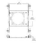 Diagram of Canless LED Recessed Light 6 Inch mounting frame, 4 pack, wet rated with measurements in inches and millimeters.