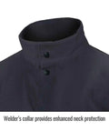 9 Oz Flame-Resistant Cotton Welding Jacket With Welder's Collar Leather Reinforced Snaps Scribe Pocket And Inside Pocket 30 Inch