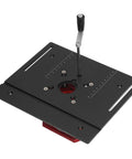 Slick Heavy Duty Router Lift Kit For Woodworking Tables With Crank Handle Height Adjustment And Rugged Aluminum Plus Stainless Steel Insert Plate detail of base and height adjustment lever.