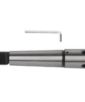 Morse taper drill arbor MT4 to R8, steel, silver with black end; two-piece set with L-shaped hex key