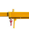Heavy Duty Forklift Jib Boom Crane Attachment 4400 Lbs Capacity Manual Telescoping Boom with red swivel hook detail.