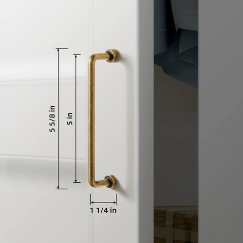 6 Pack 5 Inch Center To Center Antique Brass Cabinet Bar Pulls Hand Finished Artisan Patina Vintage Drawer Handles installed