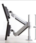 Premium Full Motion Dual Monitor Stand With Smooth Gas Struts And Slick Cable Routing For A Sweet Desk Setup holding two monitors at 450mm height.