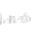 Technical drawing of a Two Sided Gate Latch With External Button And Key Lock For Square Post Fence Gates, measurements included.