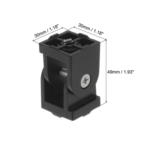 Four Pack 180 Degree Adjustable Pivot Joint Connectors For 3030 Aluminum Extrusion Profiles, Die Cast Aluminum, 8mm Aperture, Flexible Living Hinge Black Matte Heavy Duty, 30x30x49mm