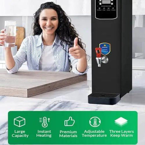 Pro Grade Commercial Stainless Steel Hot Water Boiler With Autofill And Non Drip Spigot Super Fast Heating 90 Liter Tea Coffee Dispenser in cafe setting