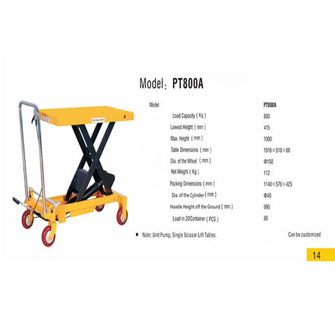 Rock Solid Heavy Duty Portable Hydraulic Scissor Lift Truck Featuring Butter Smooth Elevation Built Tough For Rough Shop Floors And Zero Hassle Daily Lifting Grinds, model PT800A with specifications.