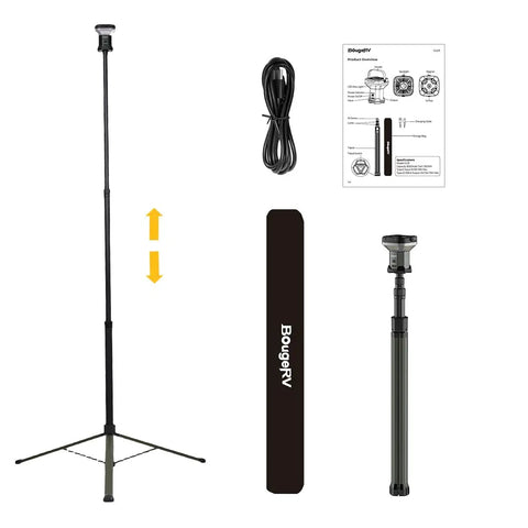 Telescoping Camping Light With 3200 Lumens LED Lantern, 8000mAh Battery, 7.55 ft tall, USB C recharge, accessories included