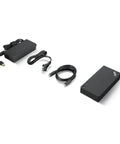 Heavy Duty Usb C Laptop Docking Station Dual Displayport Video Outputs With 135 Watt Power Supply with accessories and cables.