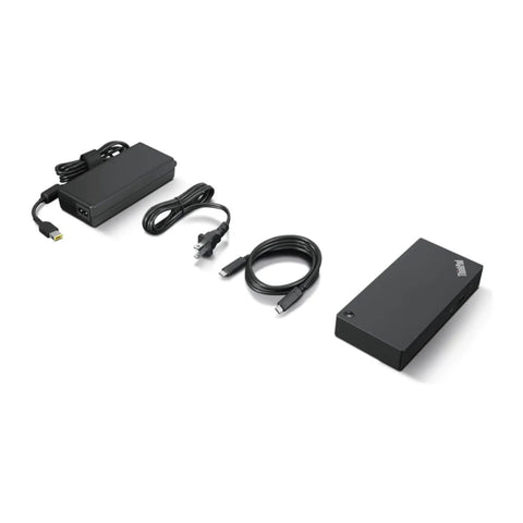 Heavy Duty Usb C Laptop Docking Station Dual Displayport Video Outputs With 135 Watt Power Supply with accessories and cables.