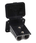 High Amperage Electric Vehicle Charging Connector Slick Fixed Base Heavy Duty Coupler with closed lid and fixed mount design.