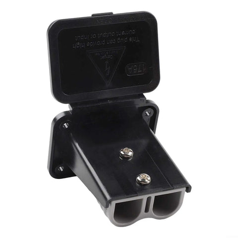 High Amperage Electric Vehicle Charging Connector Slick Fixed Base Heavy Duty Coupler with closed lid and fixed mount design.