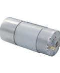 Beefy 37mm DC Metal Gear Motor Running On 12V Or 24V Power with silver aluminum housing and electrical connections for robotics.