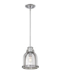 Retro Vibe One Light Indoor Mini Pendant Light With Hand Blown Clear Glass Shade And Brushed Nickel Finish, bulb visible