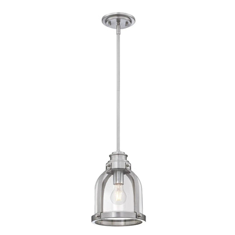 Retro Vibe One Light Indoor Mini Pendant Light With Hand Blown Clear Glass Shade And Brushed Nickel Finish, bulb visible