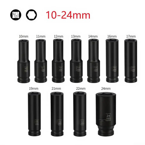 Top Rated 1/2 Inch Drive Socket Set For Impact Wrenches With 11 Piece Metric Hex Kit Made From Heavy Duty Chrome Vanadium Steel Perfect For Tough Jobs And Deep Guts Garage Work. 10-24mm metric impact sockets