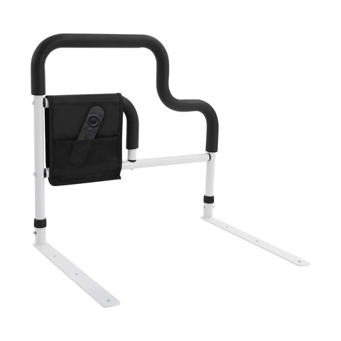 Bedside Support Handle For Seniors And Elderly, Sturdy L Shaped Bed Rail in black with remote pocket, Easy Install, Carbon Steel