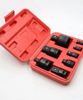 8 Piece Impact Socket Adapter Set With V Wrench Reducers Drive Converter Kit in red case, chrome steel, secure lock