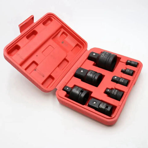 8 Piece Impact Socket Adapter Set With V Wrench Reducers Drive Converter Kit in red case, chrome steel, secure lock