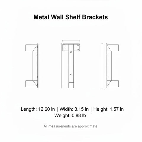 Heavy Duty Black Steel Shelf Brackets For Garage Kitchen And Workshop Storage Durable Wall Mount Supports For Floating Shelves Holds Tools Cast Iron Pans Books And Decor 1 Pack technical drawing