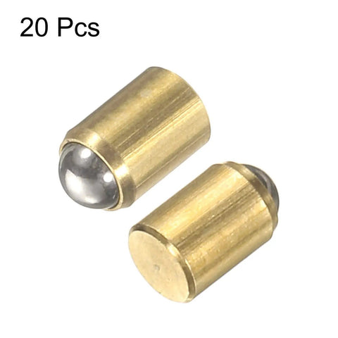 20 Pack Solid Brass Ball Point Spring Plungers 3X4MM No Step Positioning Beads No Fuss Ball Catch Latches For Cabinet Doors And Furniture Repairs close-up view of brass plungers
