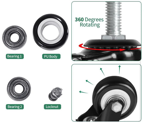 Components of 2 Inch Caster Wheels With Threaded Stem Three Eighths Inch By Sixteen Threads One Inch Stem Heavy Duty Polyurethane Casters