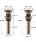 Copper Wash Basin Drain Plug, With drain hole, With drain hole A dimensions showing design and size for easy installation.