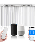 Motorized Curtain Rod System With Remote, No Fuss Voice Control Ready, Alexa Google Home Tuya App Compatible, silver track with remote and smart speakers