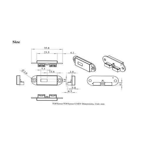 Technical diagram of F2 Mini Dope LiDAR Sensor For Drones And Robots, Ultra Compact 0.02-7.8m Range, High Precision ToF Distance