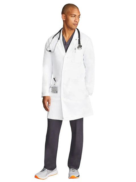 Mens Luke Lab Coat With Five Pockets And Two Way Stretch Fabric For All Day Comfort In A Traditional Long White Doctor Coat Style