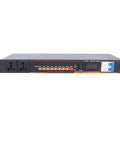Ten Outlet Power Sequencer Conditioner With Independent Controls And Clear Digital Voltage Display For Touring Stages Amplifiers And Home Listening Rooms Us Plug black rackmount design with digital voltage display and multiple outlets.