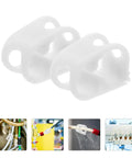 White Adjustable Plastic Tube Flow Control Clamps For Lab And Home Brew Pinch Valves For One Quarter Inch And Five Sixteenth Inch Tubing Regulate Or Stop Water Flow In Five To Eight Millimeter Lines 20 Pack, shown in white with various application examples.