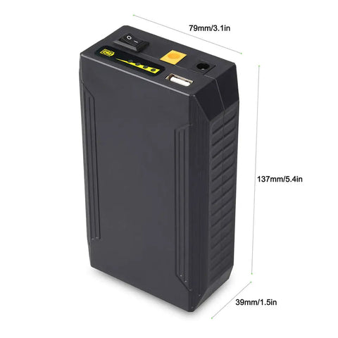 All In One Portable Power Bank With 12V 9V And 5V Outputs 10500mAh High Capacity USB A Quick Charge And AC DC Charger, side view dimensions