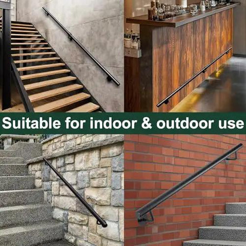 Solid As A Rock Metal Stair Banister Handrail Adjustable Wall Mounted Safety Railing For Indoor Outdoor Steps Tub Grab Bar Heavy Duty square tube steel installed on stairs and walls.