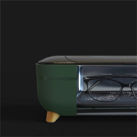 Compact 40khz Ultrasonic Cleaner For Jewelry And Personal Care Devices Straight Up Deep Cleansing Machine with glasses inside.