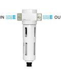 Pro Grade 1 Quarter Inch Inline Air Filter With See Through Bowl Moisture Trap And 5 Micron Particulate Filter front view