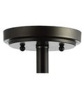 Close-up of black metal base of Boho Farmhouse 3 Light LED Semi Flush Mount Ceiling Chandelier With Cream Wood Bead Shade