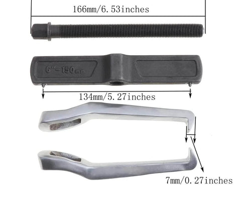Heavy Duty 2 Jaw Puller With Single Hook Lifting Tool, Chrome Vanadium Steel, disassembled view showing components and measurements