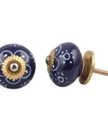 Six Piece Blue Ceramic Floral Drawer Knobs Set For Dresser, Cabinet Doors, And Kitchen Cupboards, Handmade Local Craft, side view