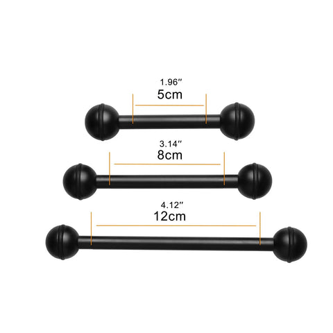 Double Ball Arm Underwater Lighting Connector For Diving Photography And Video, 80mm Aluminum Ball Head Extension sizes display