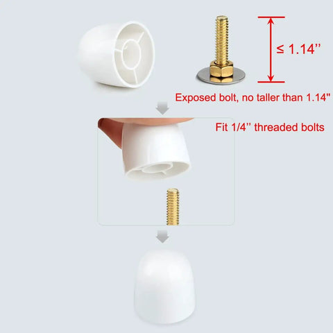 Four Pack Universal Toilet Bolt Caps And Floor Bolt Covers For One Quarter Inch Bolts Conceal Ugly Toilet Bolt Hardware No Fuss Screw On Design That Stays On Durable Plastic Toilet Screw Covers For A Clean Sleek Bathroom Look showing installation process of screw-on design.