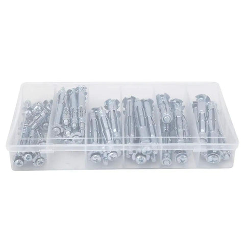 Heavy Duty Hollow Wall Anchor Kit All In One 42 Pack M4 M5 M6 Expansion Bolts For Plasterboard Drywall Brick And Wood Doors With Reinforced Wings And Integrated Washers For Easy Quick Install Thin Metal in plastic case