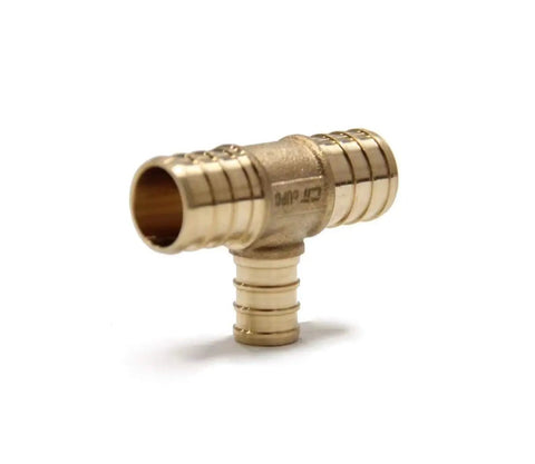 Bulk Pack Of 5 Pex Reducing Tee Brass Barb Crimp Fittings For Pex Tubing 3/4 Inch By 3/4 Inch By 1/2 Inch ASTM F1807 Lead Free