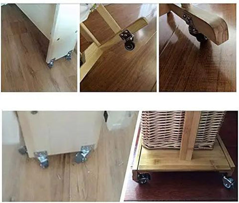 2 Inch TPE Rubber Caster Wheels With 360 Swivel Rollers And Safety Brakes on a wooden cart for smooth mobility on hardwood floors.