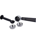 Game Changer 20 Bar Espresso Maker with Dependable Steam Wand and Silky Milk Frother parts including portafilter and measuring scoop.
