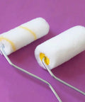 4 Inch Paint Roller Frame With Extended Handle And Ergonomic Thumb Control Featuring Thick Polyester Plush For Flawless Wall And Ceiling Finish Built Solid To Handle Painting Jobs Like A Pro with white plush rollers